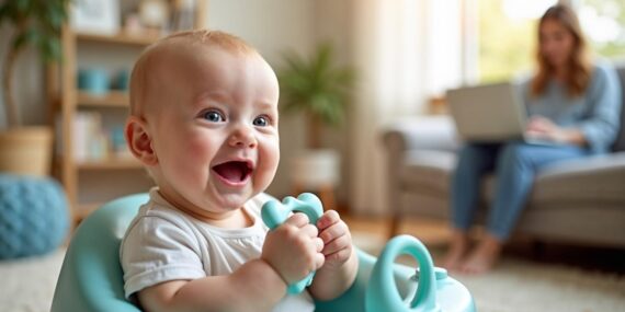 A baby holding teething toys for 2 month old